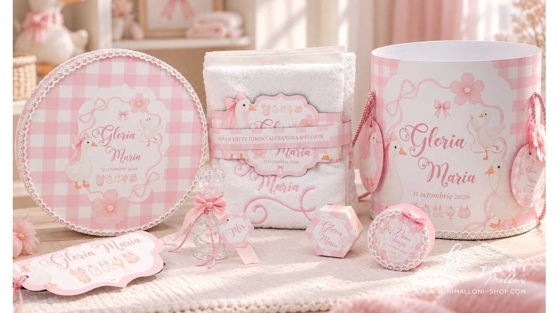 Trusou Botez Fetiță Silly Goose Gâsculiță Roz Personalizată 13